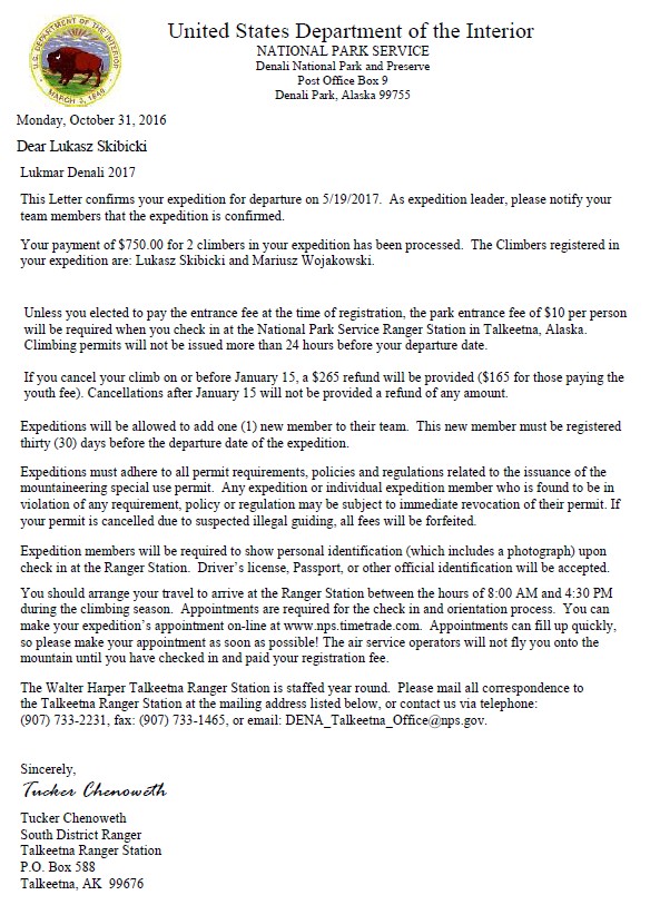 ZEZWOLENIE DENALI 2017